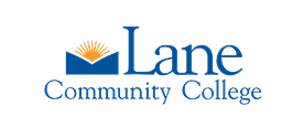Lane Community College logo featuring a blue book beneath a yellow sunburst.