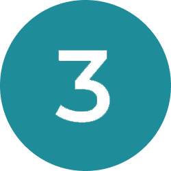 A bold white number 3 centered on a solid teal circle background.